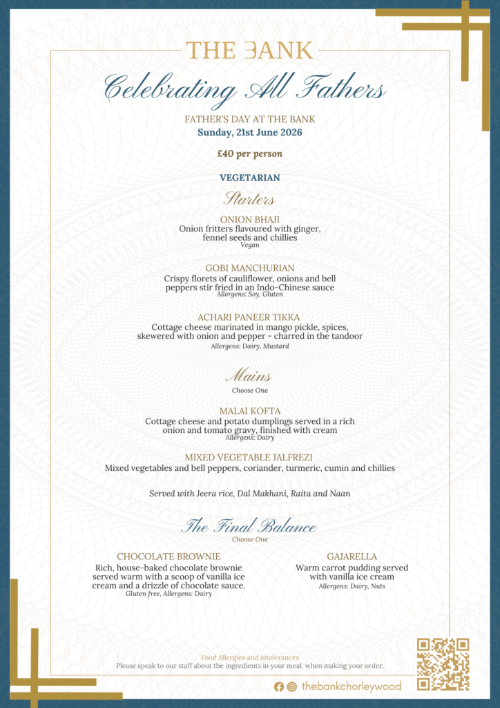 The Bank – Father’s Day Menu – Vegetarian