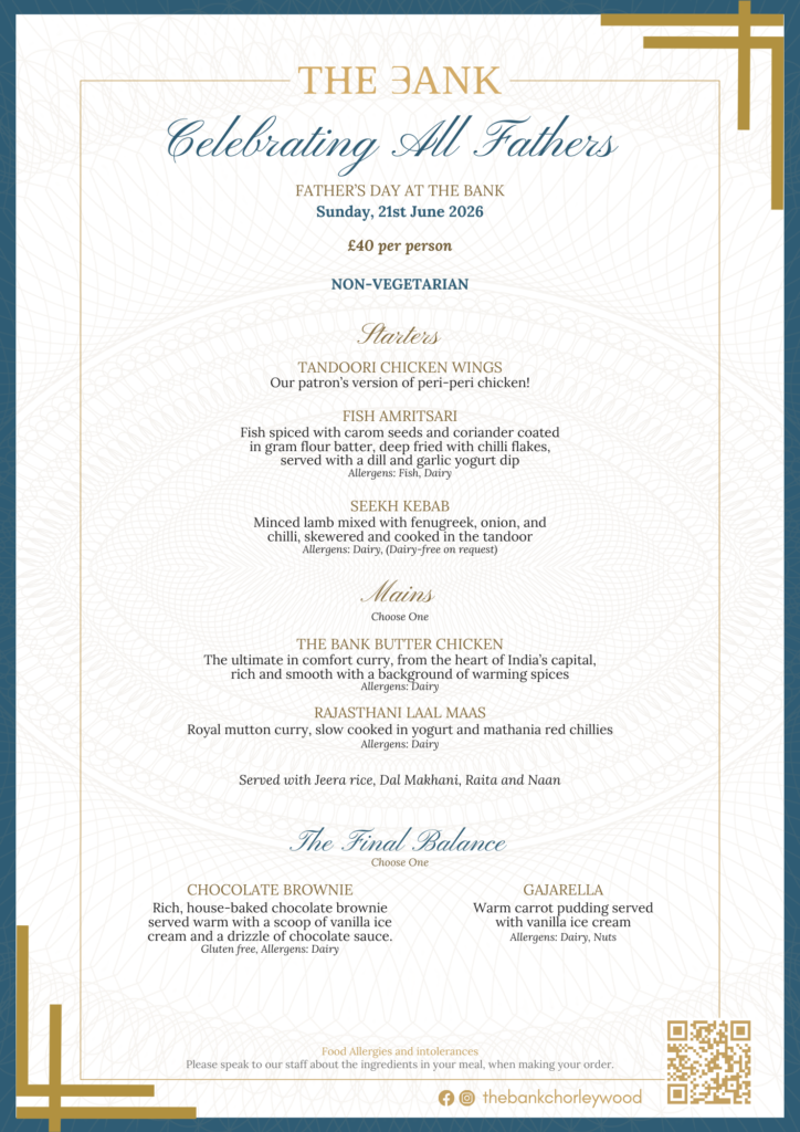 The Bank – Father’s Day Menu – Non-Vegetarian