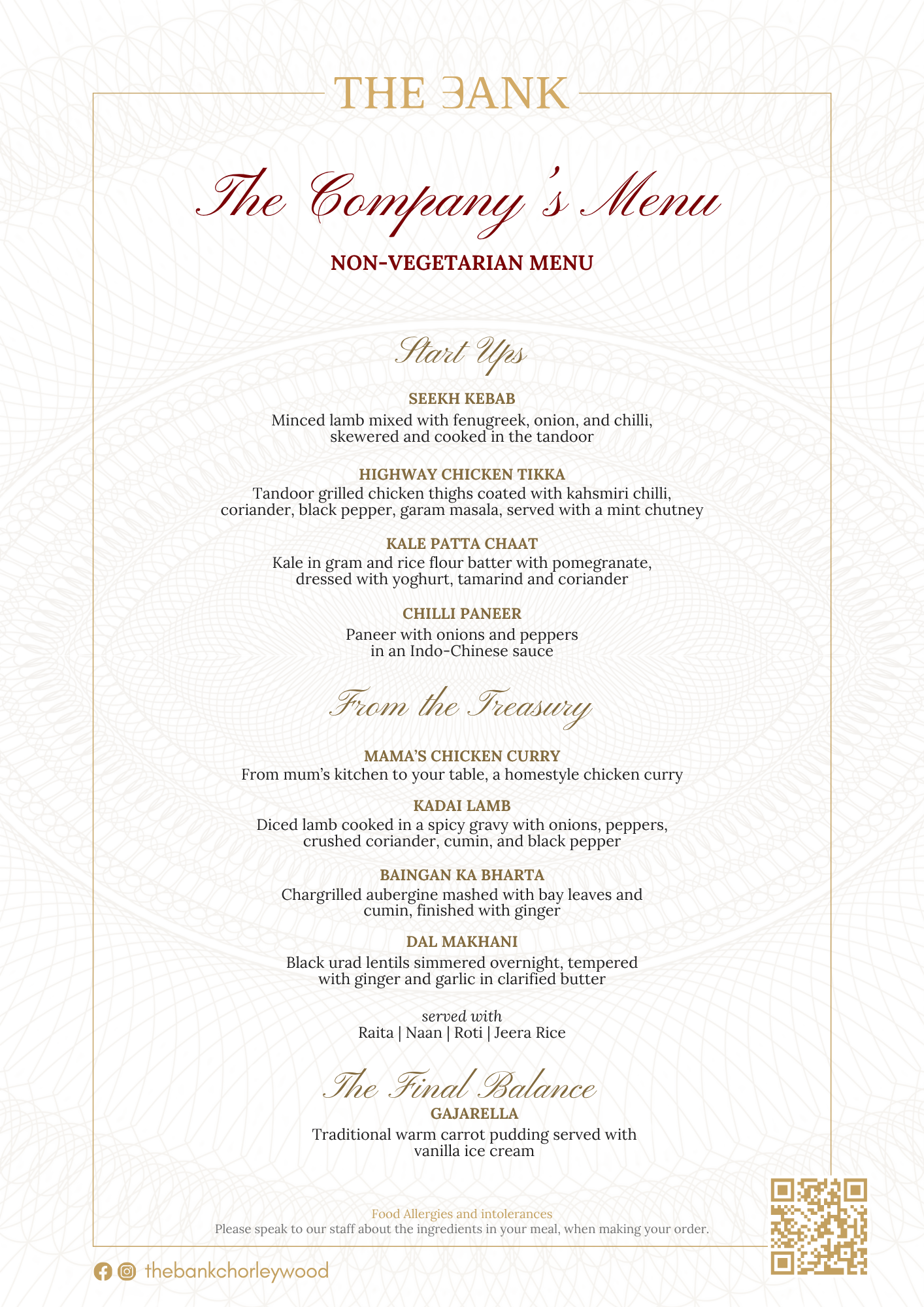 The Companys Menu – Private Party Menu_Non Vegetarian_The Bank Chorleywood
