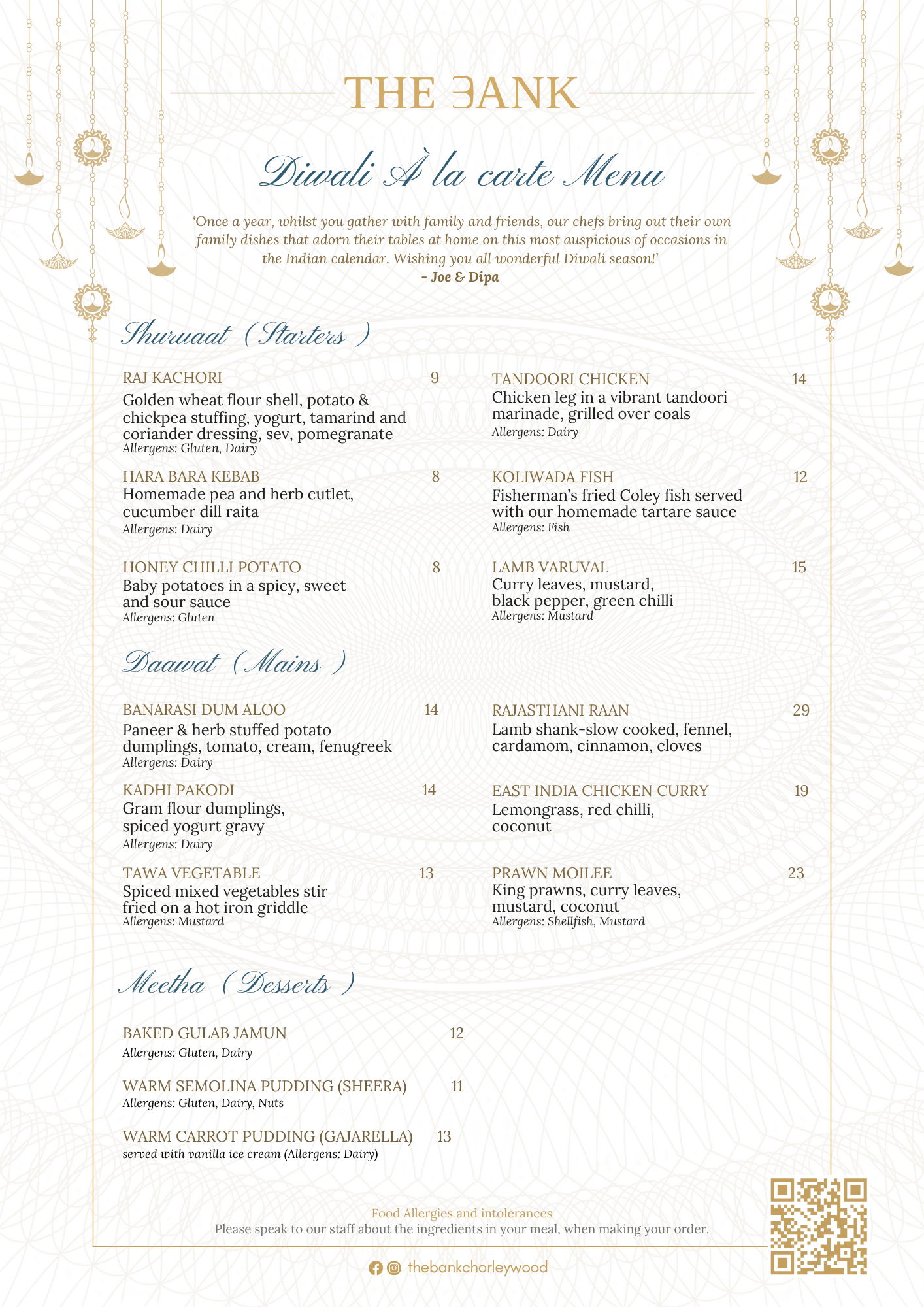 The Bank – 2026 Diwali A la carte Menu
