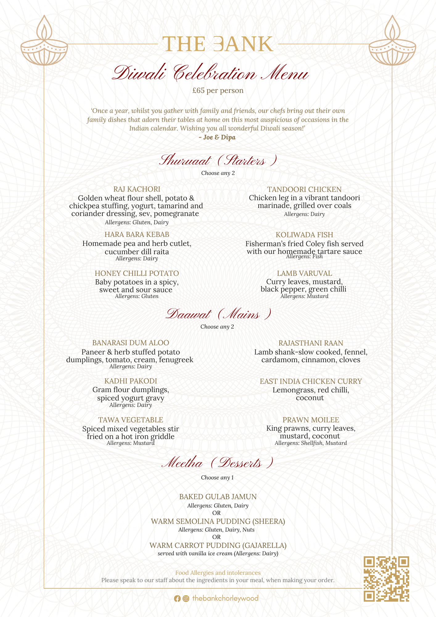 The Bank – 2026 Diwali Celebration Menu The Bank - 2026 Diwali Celebration Menu